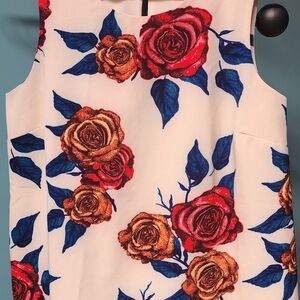 Floral Sleeveless Dress with Red and Blue Roses